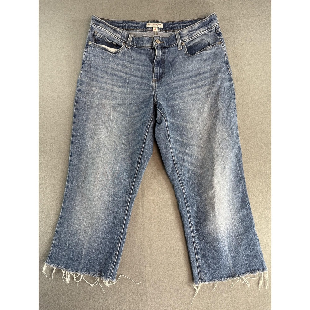 Lucky Brand Easy Rider Jeans Womens 14 Medium Wash Blue Cropped Fringe Denim‎